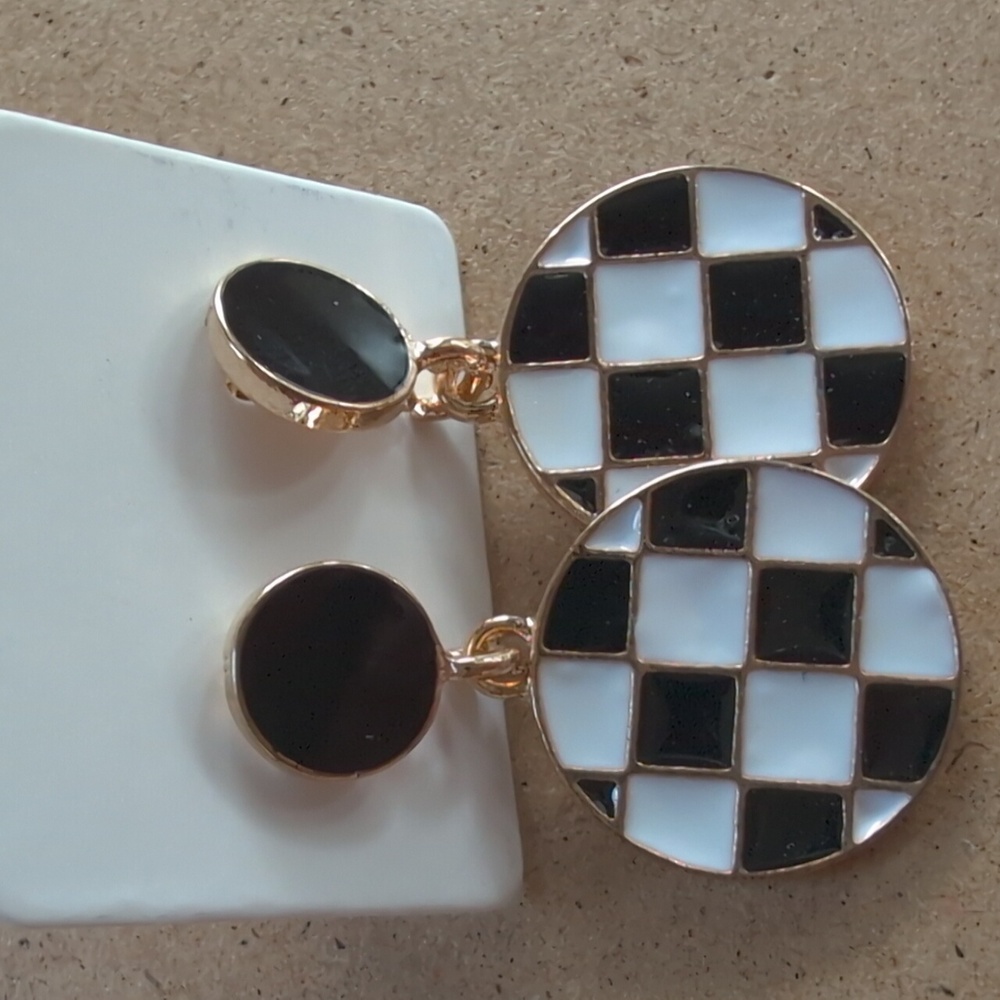 Elegant Black and White Checkered Earrings